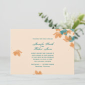 Oranje Aqua Autumn Maple Leaf Wedding Uitnodiging (Staand voorkant)