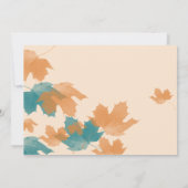 Oranje Aqua Autumn Maple Leaf Wedding Uitnodiging (Achterkant)