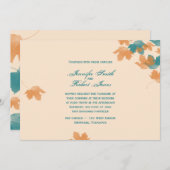 Oranje Aqua Autumn Maple Leaf Wedding Uitnodiging (Voorkant / Achterkant)