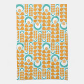Oranje, Aqua, Blauwgroen Mid Mod Flowers Patroon Theedoek (Verticaal)