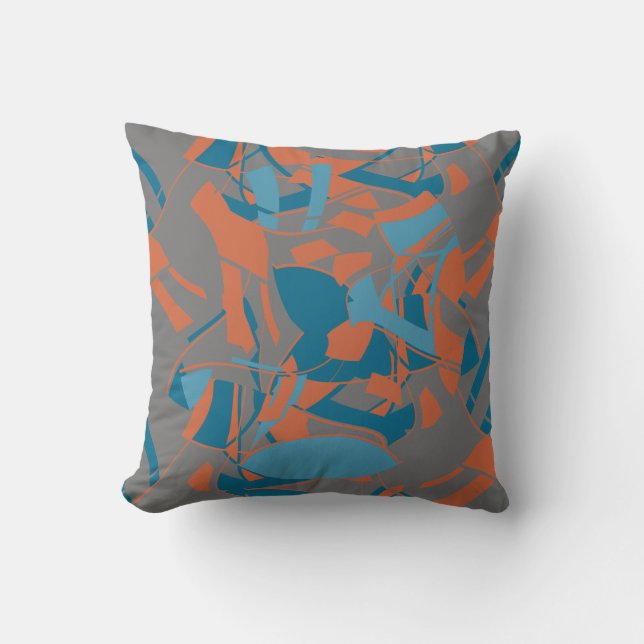 Oranje Aqua Turquoise Swirling Design on Charcoal Kussen (Voorkant)