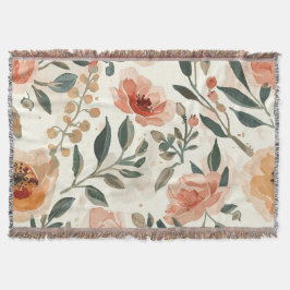 Oranje Aquarel Bloemen Botanische Schildering Deken
