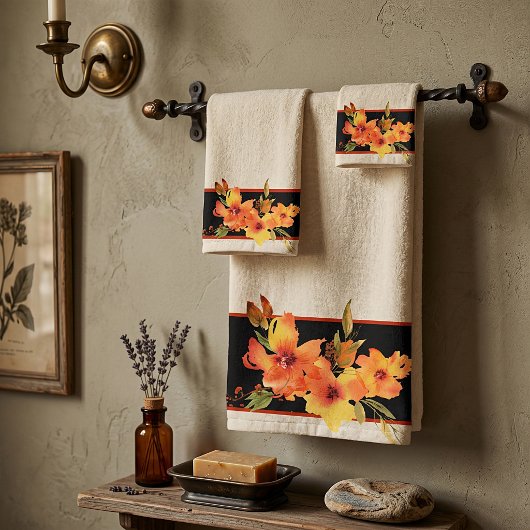 Oranje aquarel herfst bloem bad handdoek
