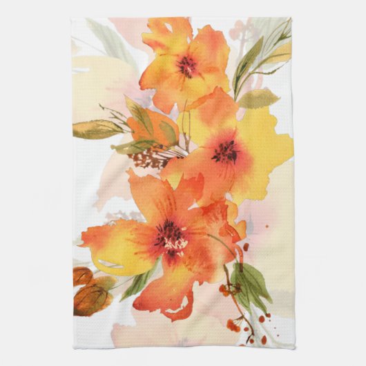 Oranje aquarel herfst bloemstuk theedoek (Verticaal)