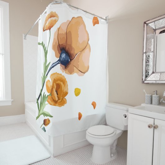 Oranje aquarel papaver douchegordijn (In situ)