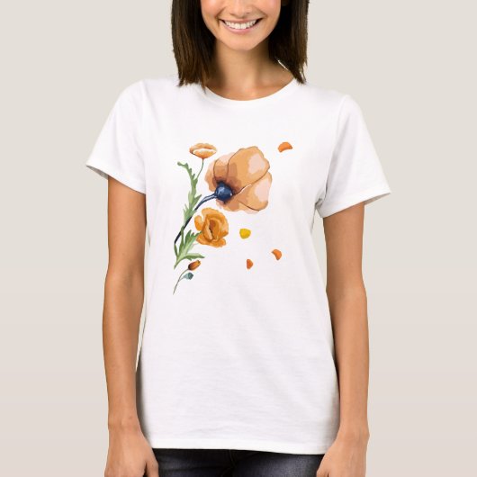 Oranje aquarel papaver t-shirt (Voorkant)