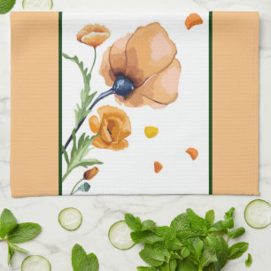 Oranje aquarel papaver theedoek