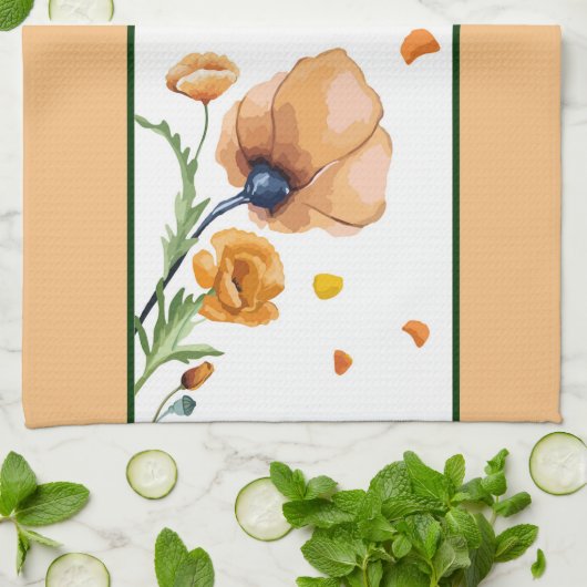 Oranje aquarel papaver theedoek (Gevouwen)
