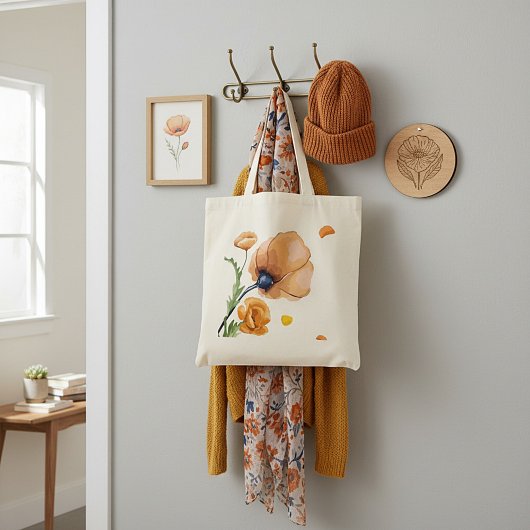 Oranje aquarel papaver tote bag