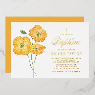 Oranje Aquarel Papavers Bloemrijke Zomer Doop Folie Uitnodiging
