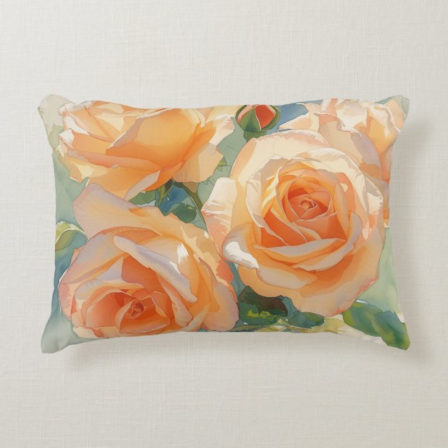 Oranje Aquarel Rozen Impressionisme  Accent Kussen (Voorkant)