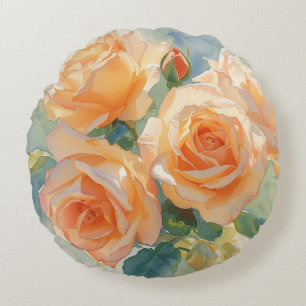 Oranje Aquarel Rozen Impressionisme Rond Kussen
