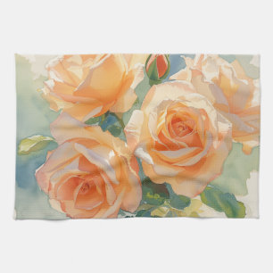 Oranje Aquarel Rozen Impressionisme Theedoek