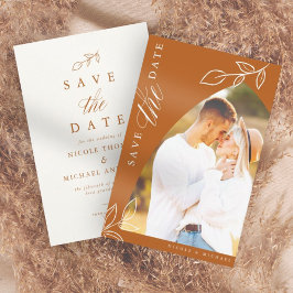 Oranje Arch Boho Minimal Leaf Photo Save The Date