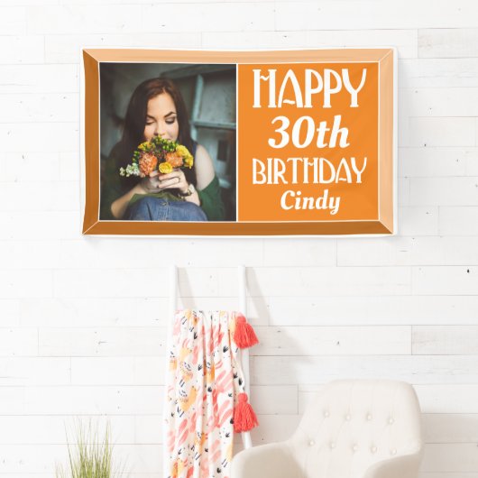 Oranje Art Deco 30th Photo Birthday Spandoek (Insitu)