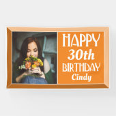 Oranje Art Deco 30th Photo Birthday Spandoek (Horizontaal)