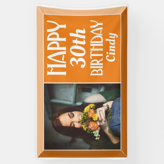 Oranje Art Deco 30th Photo Birthday Spandoek (Verticaal)