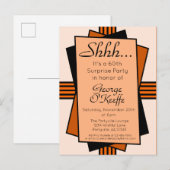 Oranje Art Deco 60th Surprise Party Birthday Uitnodiging Briefkaart (Voorkant / Achterkant)