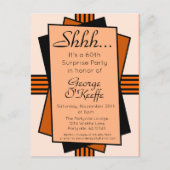 Oranje Art Deco 60th Surprise Party Birthday Uitnodiging Briefkaart (Voorkant)