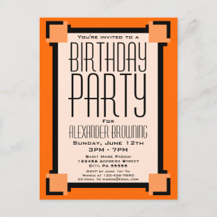 Oranje Art Deco Birthday Party nodigt Briefkaart u