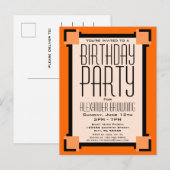 Oranje Art Deco Birthday Party nodigt Briefkaart u (Voorkant / Achterkant)