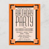 Oranje Art Deco Birthday Party nodigt Briefkaart u (Voorkant)