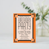Oranje Art Deco Birthday Party nodigt Briefkaart u (Staand voorkant)