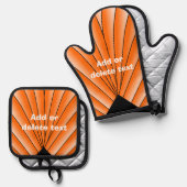 Oranje Art Deco Design gepersonaliseerd Ovenwant & Pannenlap Set (Voorkant / Achterkant)