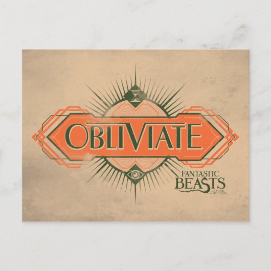Oranje Art Deco Obliviate Spell Grafisch Briefkaart (Voorkant)