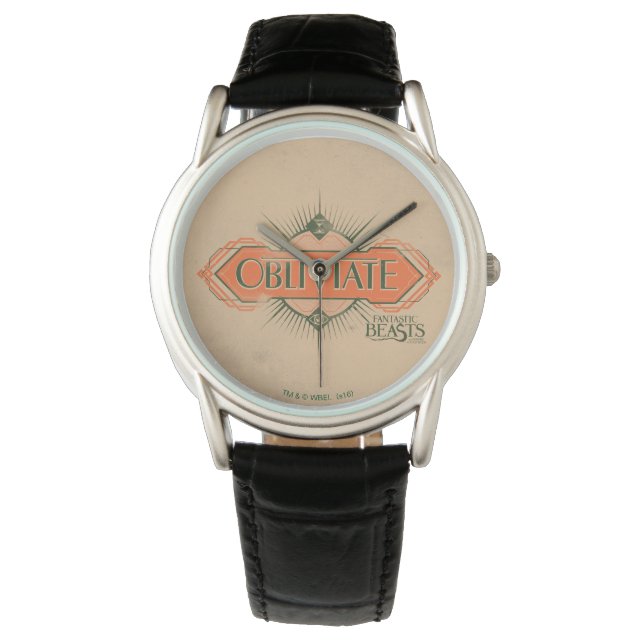 Oranje Art Deco Obliviate Spell Grafisch Horloge (Voorkant)