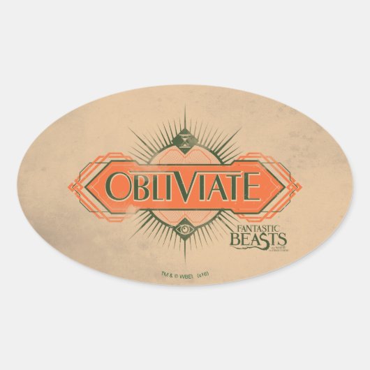 Oranje Art Deco Obliviate Spell Grafisch Ovale Sticker (Voorkant)