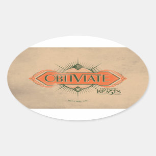 Oranje Art Deco Obliviate Spell Grafisch Ovale Sticker