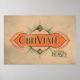 Oranje Art Deco Obliviate Spell Grafisch Poster