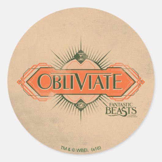 Oranje Art Deco Obliviate Spell Grafisch Ronde Sticker (Voorkant)