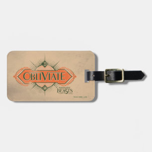 Oranje Art Deco Obliviate Spreuk Grafisch Bagagelabel