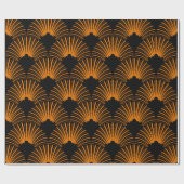 Oranje art-deco-patroon boven zwarte achtergrond cadeaupapier (Vlak)
