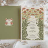 Oranje Art Nouveau Bloemenbruiloft Kaart