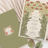 Oranje  Art Nouveau Bloemenbruiloft Kaart