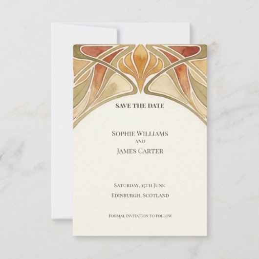 Oranje Art Nouveau Save The Date (Voorkant)