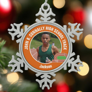 Oranje Atletiek & Veld Foto Hoge School Atleet Tin Sneeuwvlok Ornament