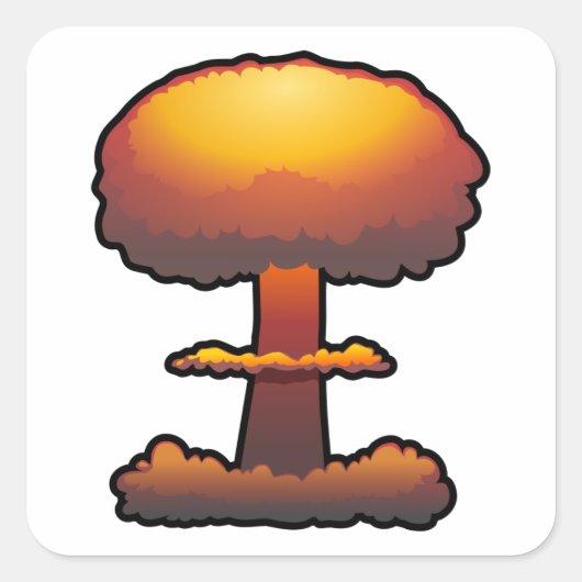 Oranje atomaire/nucleaire explosie paddenstoelwolk vierkante sticker (Voorkant)