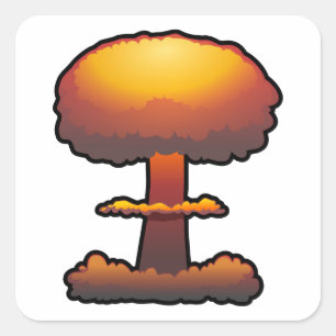 Oranje atomaire/nucleaire explosie paddenstoelwolk vierkante sticker