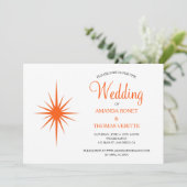 Oranje Atomic Starburst Mid Century bruiloft Kaart (Staand voorkant)