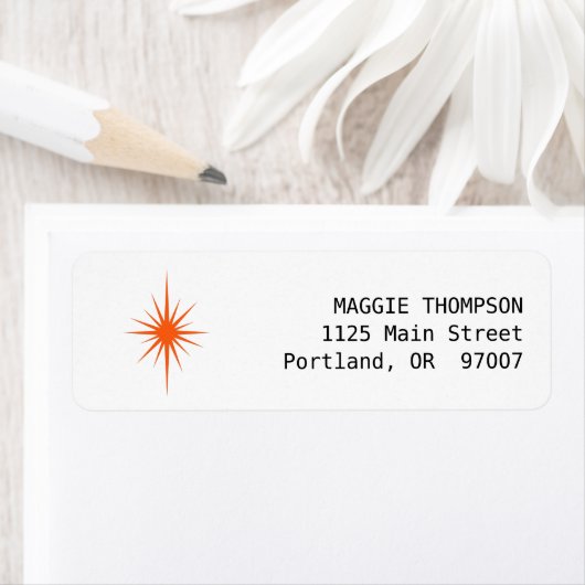 Oranje Atomic Starburst Retro Mid Century Etiket (Insitu)