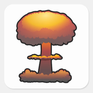 Oranje atoomexplosie/kernexplosie-paddenstoel vierkante sticker