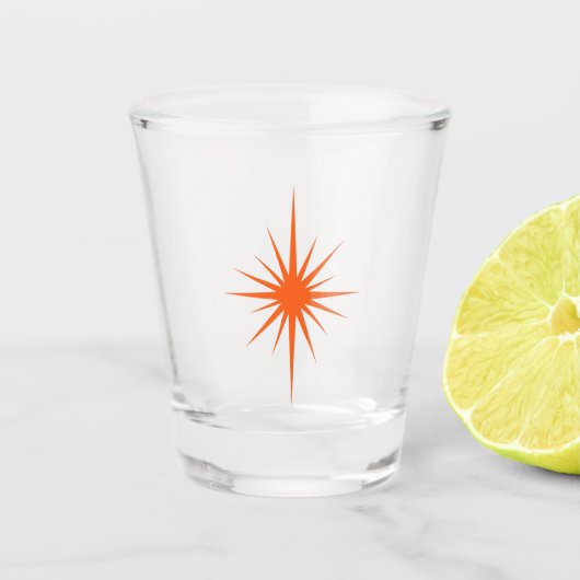 Oranje atoomtijdperk Starburst Retro Midden eeuw Shot Glas (Voorkant)
