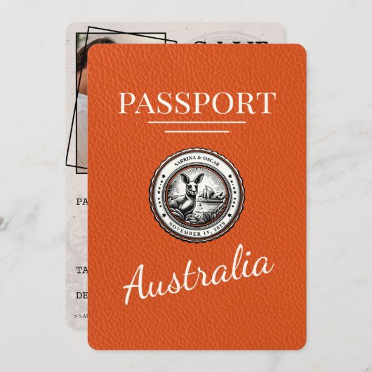 Oranje Australië paspoort Bewaar de datum Save The Date (Voorkant / Achterkant)