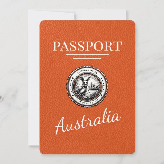 Oranje Australië paspoort Bewaar de datum Save The Date (Voorkant)