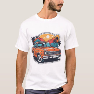 Oranje auto met brandweerauto t-shirt