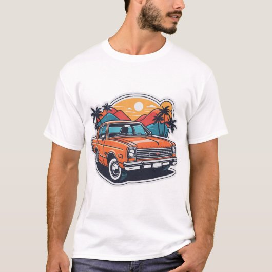Oranje auto met brandweerauto t-shirt (Voorkant)